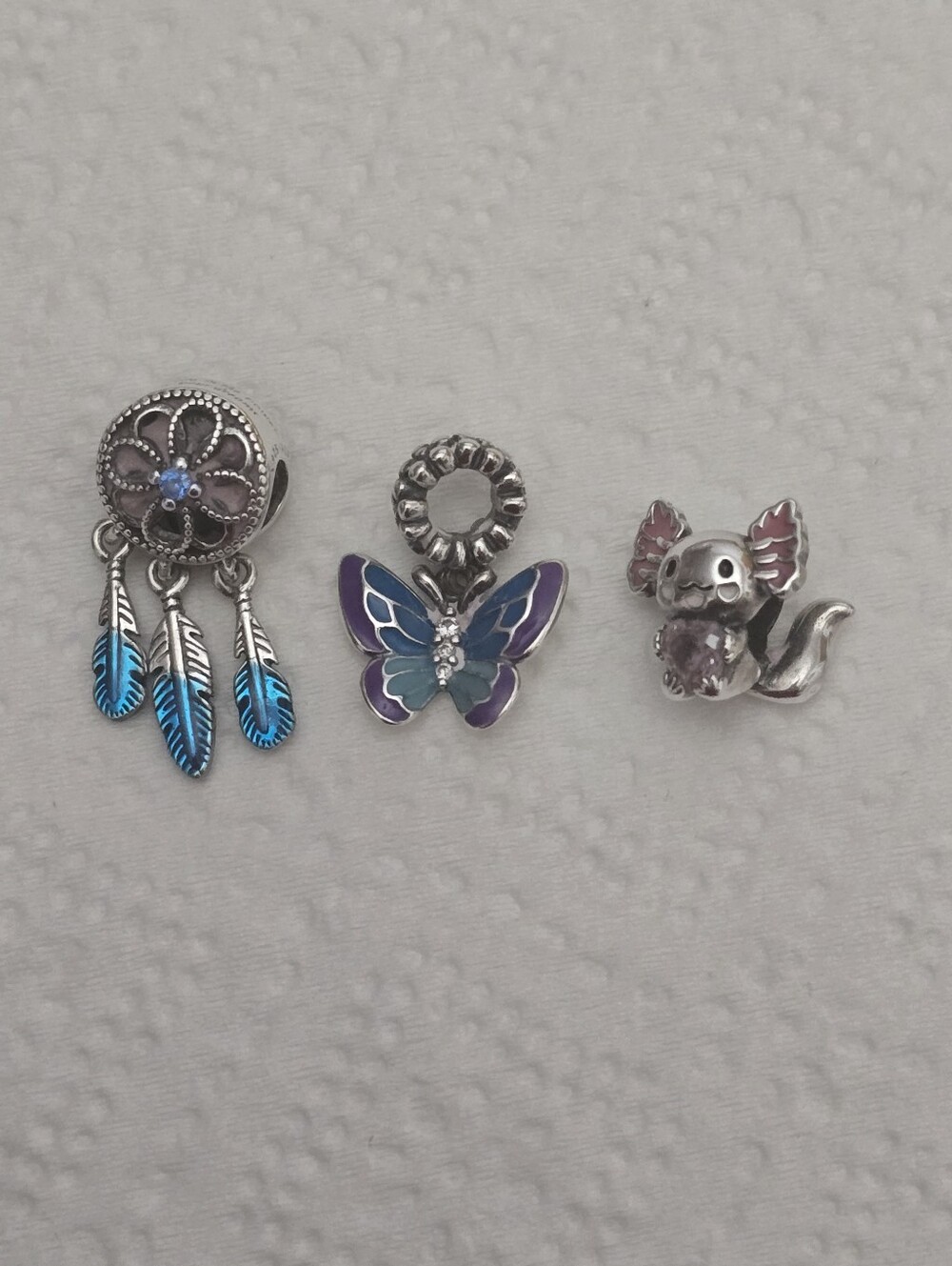 Bundle of 3 Charm Bracelet Dangles – Dreamcatcher, Butterfly & Axolotl (Like New